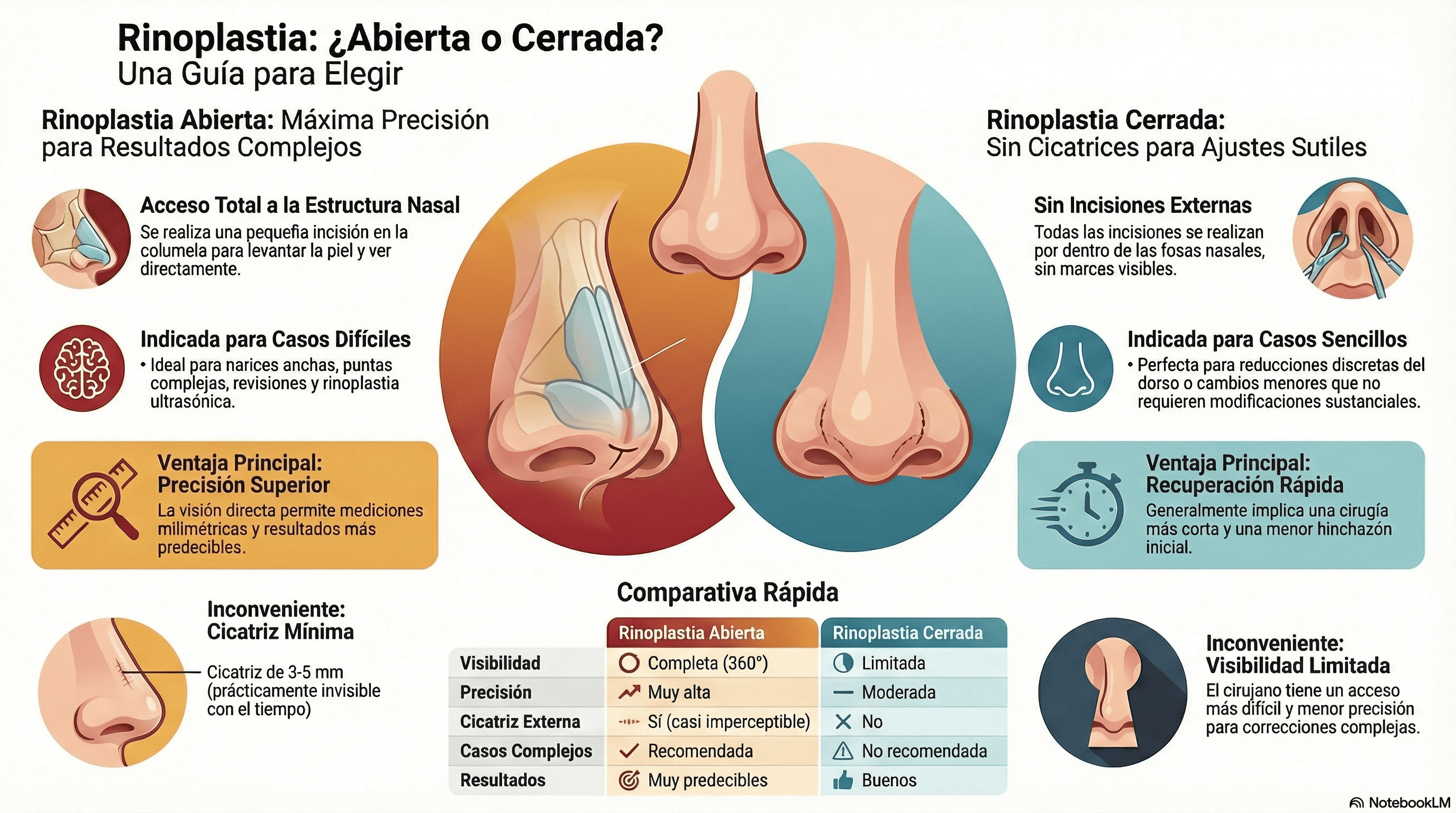 infografia rinoplastia abierta vs rionoplastia cerrada